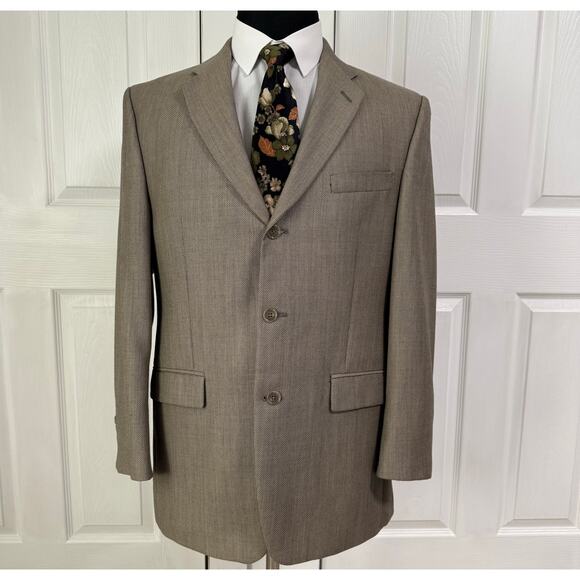 Calvin Klein Men's Tan Beige Wool 3 Buttons Sportscoat Blazer Size 41R - Picture 1 of 16